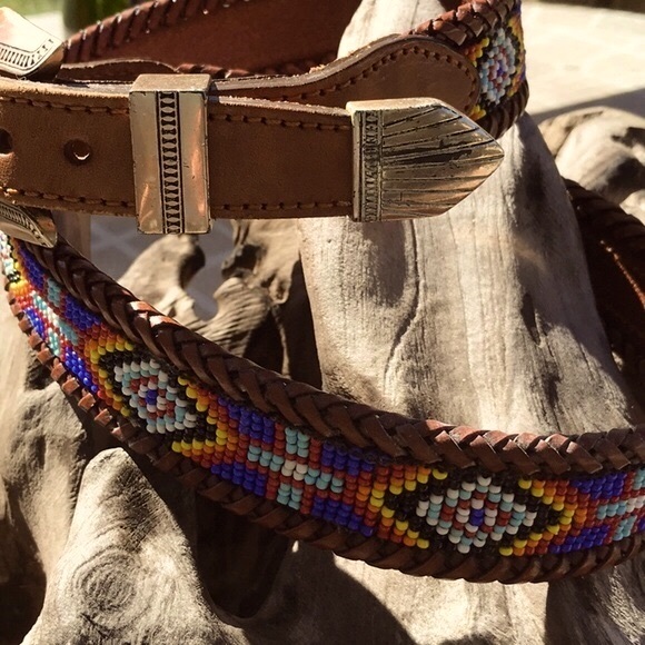 Vintage Sea Dream Leather Western Style Beaded Belt size 34 - Picture 4 of 13